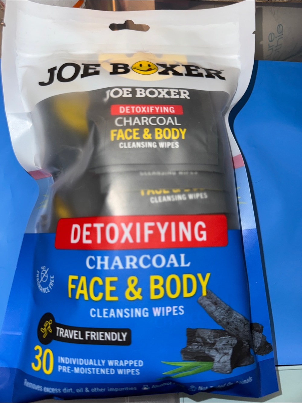 Joe Boxer Charcoal Face & Body Cleansing Wipes - Blue/Black/Yellow